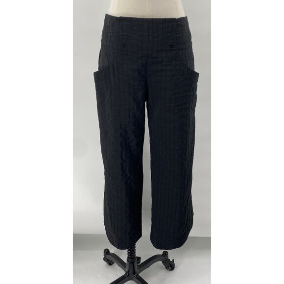 Maya Negri Wide Leg Cropped Pants Textured Pinstripe Side Split Pockets Black 0 - Picture 2 of 12